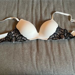 White and black with lace trim bra
